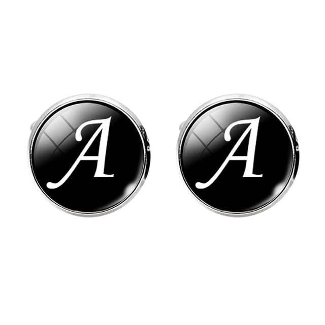 Milisten Glass Cuff-Link Sleeve Button Round English Letter Sleeve Button All-Match Decorative Collar Sleeves Button for Man (A Letter Pattern)