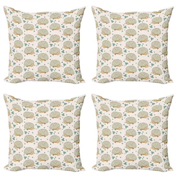 Ambesonne Hedgehog Throw Pillow Cover 4 Pack, Clover and Porcupines, 16", Multicolor