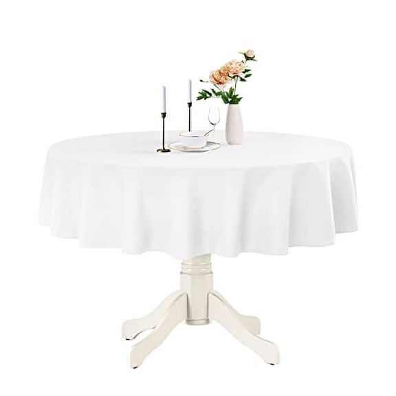 Romanstile Round Tablecloth - Waterproof Stain Resistant Washable Polyester Table Cloths Decorative Table Cover for Kitchen, Parties, Wedding,Indoor and Outdoor (White, 70 Inch)