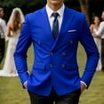 thumbnail image 3 of ZCFZJW Men's Double-Breasted Suit Blazer Casual Long Sleeve Slim Fit Solid Color Sport Coat Jacket for Business, Wedding, Prom & Formal Events Blue L, 3 of 4