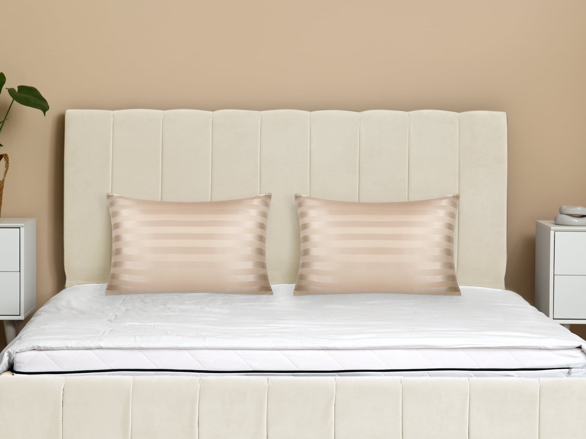 Unique Bargains Satin Pillow Cases Set of 2 Pillow Covers Queen Khaki