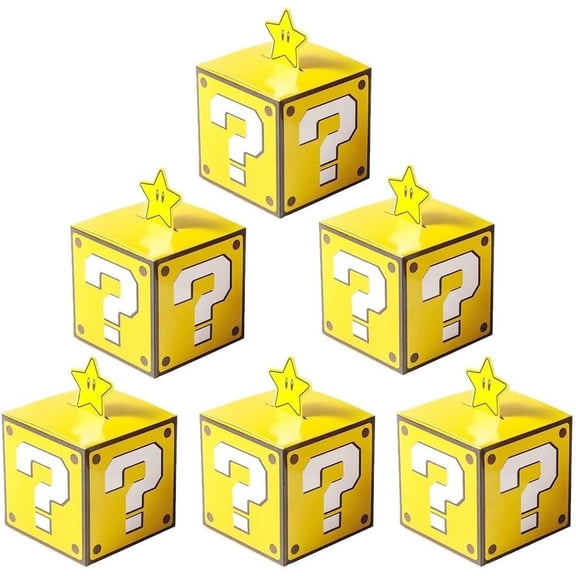 Lcnjscgo Mario Party Treat Boxes, 12 Pack Video Game Brick Blocks Treat Boxes for Mario Themed Party Favors, Decorative Supplies for Boys and Girls (Gold Brick)