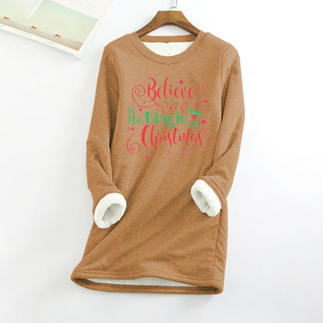 Prix Réduit! Aqestyerly Hauts de Noël pour Femmes Liquidation Mode Imprimée Peluche Chaude