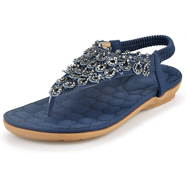 Sandalias de verano para mujer, chanclas informales cómodas, zapatos de playa, sandalias planas elásticas con correa en T para el tobillo para mujer Xemadio WMZL-899-24