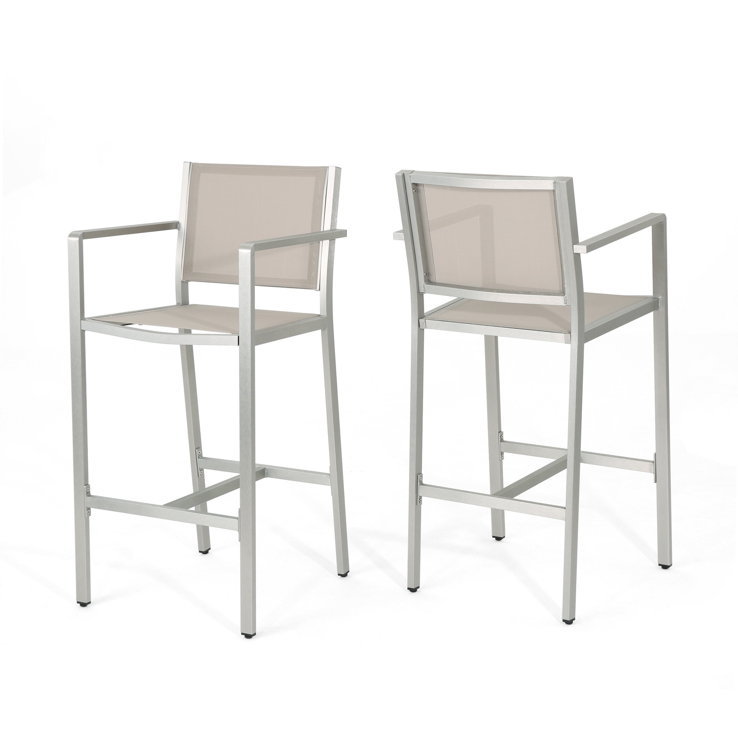 Outdoor Aluminum Frame Bar Stool with Grey Mesh Surface for Patio Bar 29.50 Inch