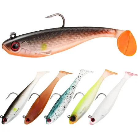 6Pcs Soft Bait for Bass Fishing Pre-Rigged Hookhead Fishing Lures Soft Plastic Swimbaits with Paddle Tail Trout Bass Sinking Baits Kit for Saltwater/Freshwater Fishing Gear and Crappie Fishing