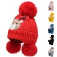thumbnail image 3 of Kids Beanie Hat Cartoon Animal Pattern Autumn Winter Fluffy Pompoms All Match Toddler Cap for Outdoor, 3 of 10