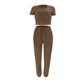 thumbnail image 5 of JGGSPWM Women's 2 Piece Outfits Casual Crew Neck Crop Tops Knit Wide Leg Sweatpants Sweater Lounge Set Sweatsuit Khaki L, 5 of 9