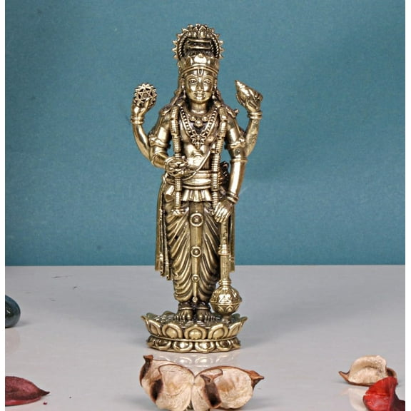 Huge Basket -Brass Vishnu Murti Lord Bhagwan Standing Vishnu Narayan Statue Home Temple Diwali Pooja Gift 5 Inch