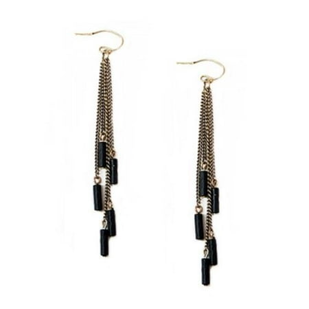 - C Jewelry Black Bar Bead Gold Earrings