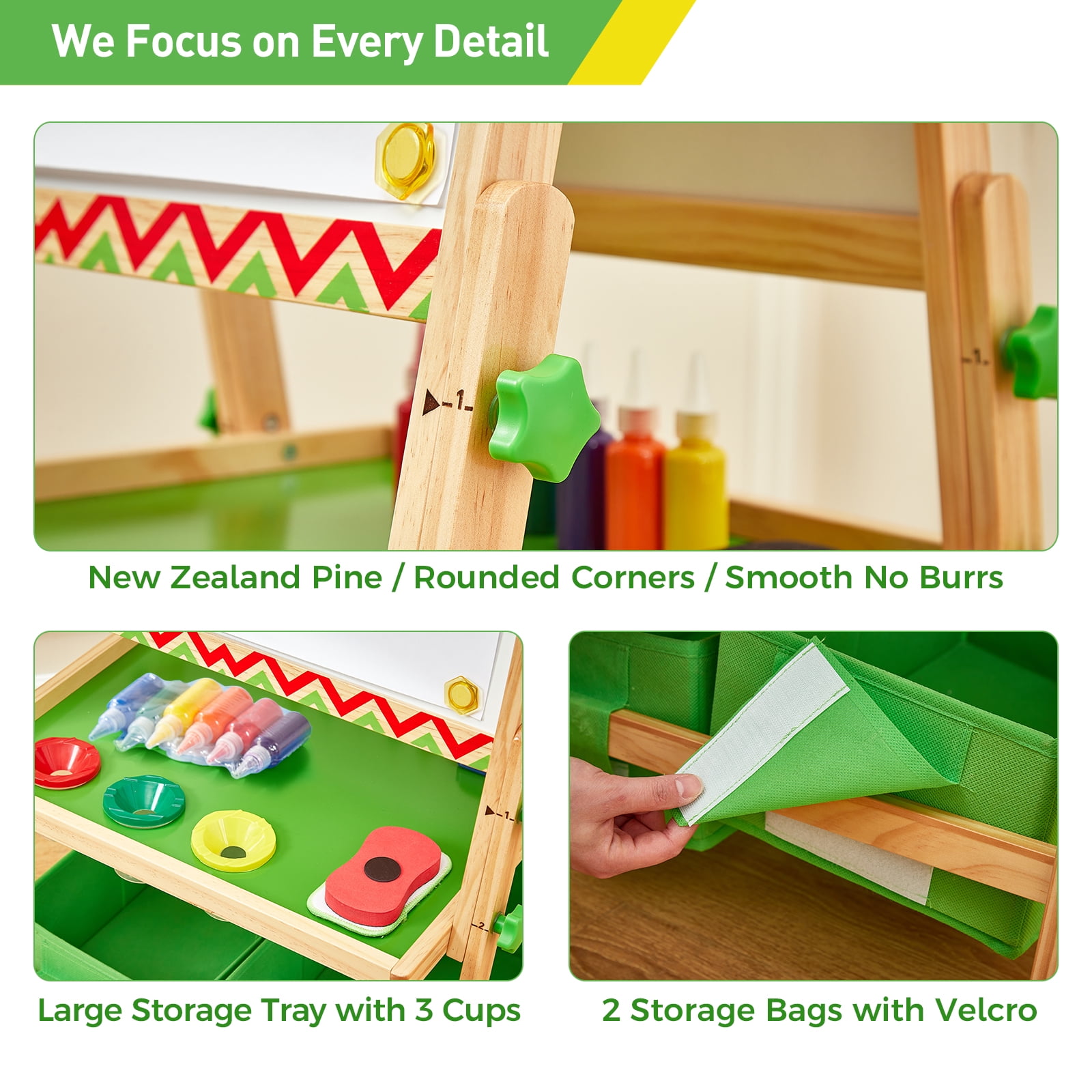 FUNLIO 3 Height Adjustable Art Easel for Kids Aged 2-8,Green