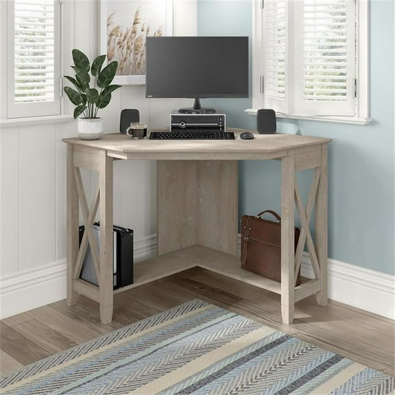 UrbanPro Modern Small Corner Desk in Washed Gray - Engineered Wood