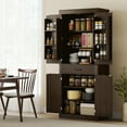 thumbnail image 2 of 72" Kitchen Pantry Cabinet, Kitchen Storage Cabinet with Barn Doors, Brown, 2 of 10