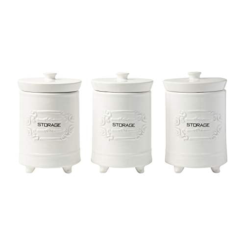 French Design White Ceramic Canister Set For Kitchen Set Of 3 Decorative Storage Containers With Airtight