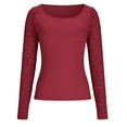 thumbnail image 5 of Womens Spring Clothes, Long Sleeve Shirts for Women Sexy Fashion Solid Color Lace Patchwork Crewneck T-Shirts, 5 of 6