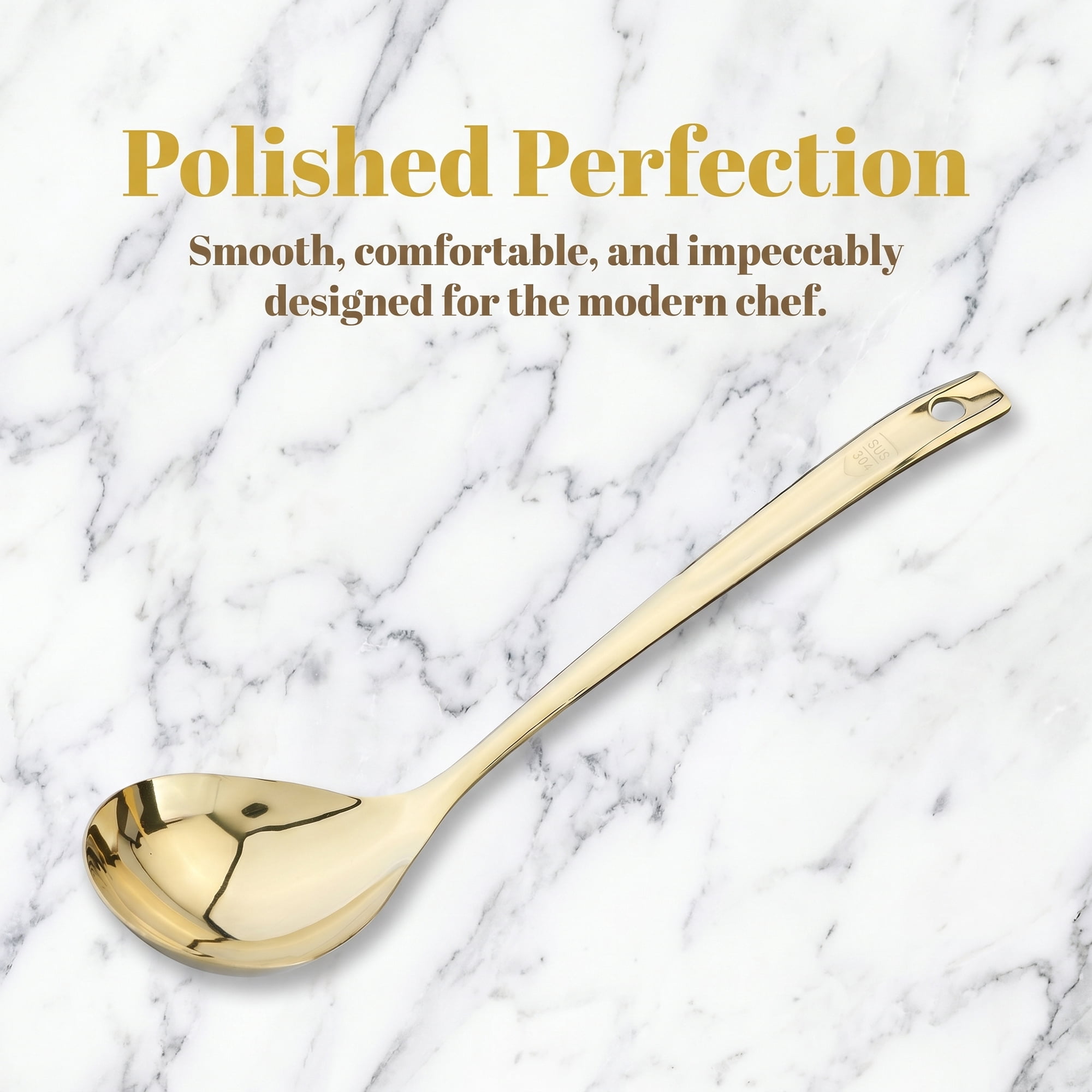 Unique Bargains Heat Resistant Spoon for Non Stick Cookware Soup spoon-Gold 12.5"x3.1"