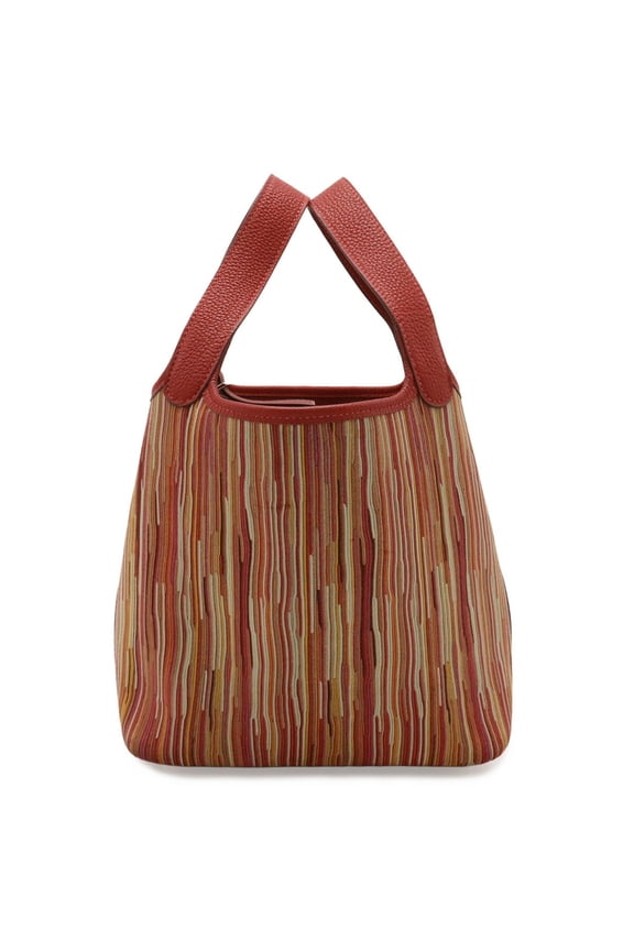 Pre-Owned HERMES Picotin PM Handbag Tote Bag Vibrato Togo Leather Rouge Vif Red Multicolor G...