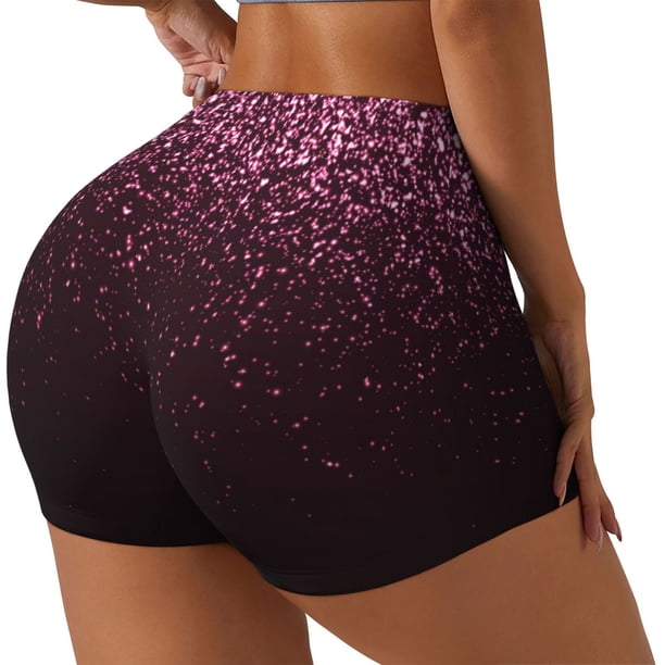 Fotbe Pink Glitter Sparkles A Shorts Sin Costuras – Shorts Deportivos de Cintura Alta para Mujer, Elásticos para Gimnasio, Yoga, Running o Ciclismo-X-Large