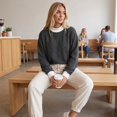 thumbnail image 5 of Striped Mock Neck Sweatshirt For Women Oversized Pullover Tops 2026 Long Sleeve Sweatshirts Soft Ribbed Trim Knit Material Casual Fall Winter Fashion Clothes Vacation, 5 of 5