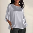 thumbnail image 2 of FRSASU Womens Business Casual Tops Satin Silk Dressy Blouses Round Neck formal Tops Batwing Half Sleeve Shirt Silver M(M), 2 of 6