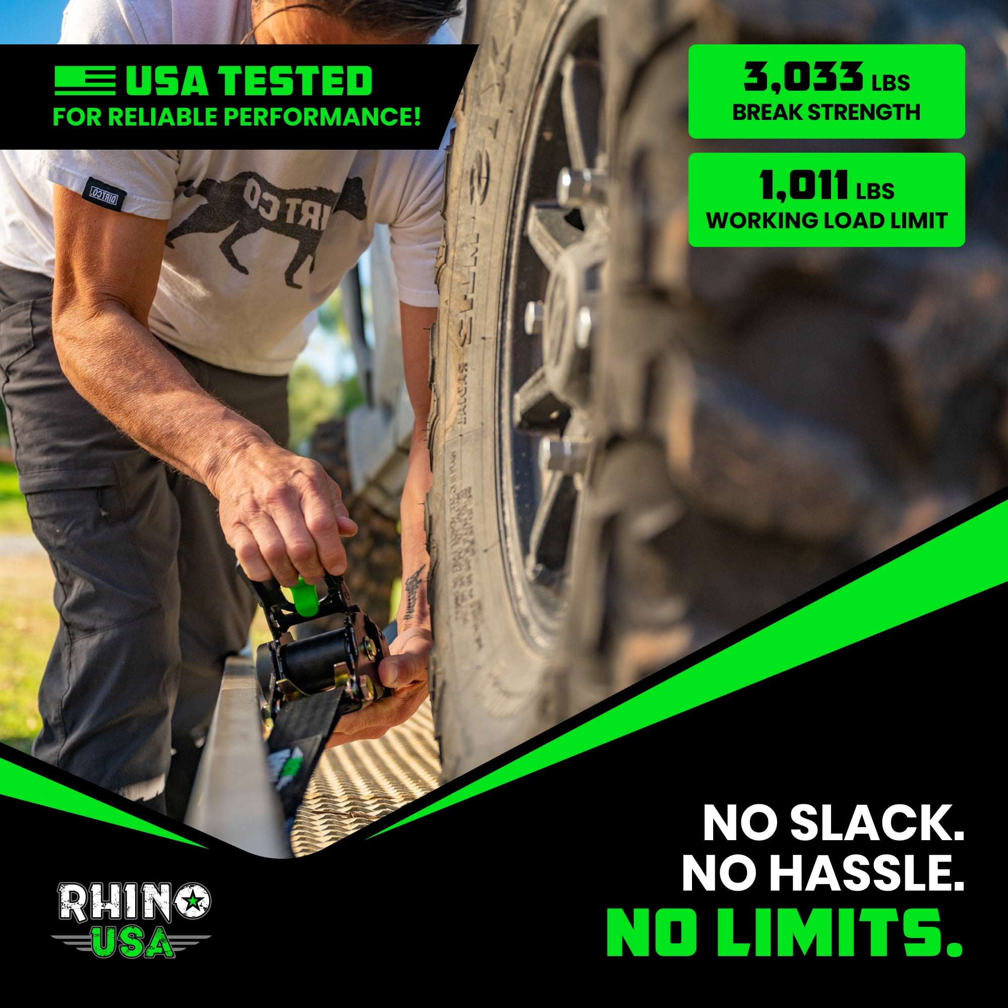 Rhino USA Heavy Duty 2" x 10' Retractable Ratchet Straps 3,033lb Break Strength (Black 4-Pack)
