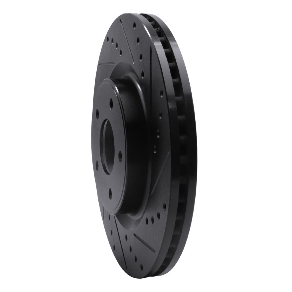 KarParts360 For Nissan Z 2023 2024 2025 Brake Rotor Front, Passenger Side | Cast Iron | Vented | Black Finish | Drilled And Slotted Style | 68 Millimeters/2.68 Inches Center Hole Diameter