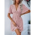 thumbnail image 4 of Women Summer Dresses Short Sleeve V Neck Floral Midi Sundress Pink L, 4 of 7