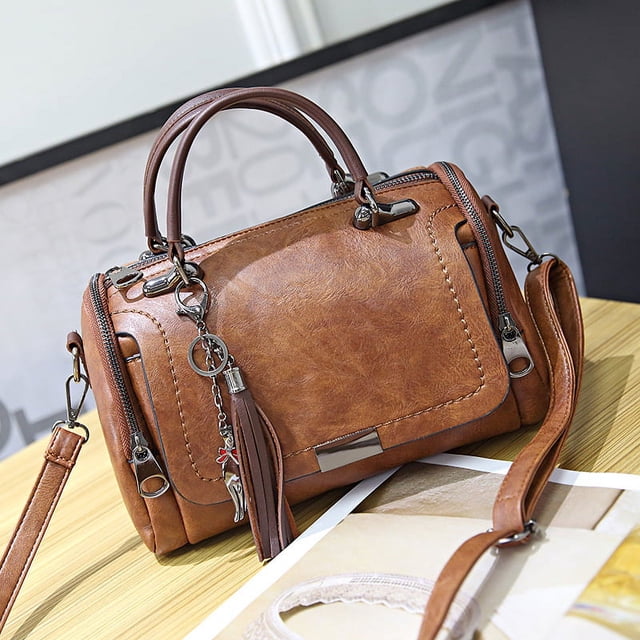 Bolso estilo Boston tipo almohada, estilo retro, fácil de ajustar, con borlas, para mujer, de primavera y estilo coreano