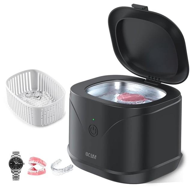 Limpiador de joyas BCOM, 46 kHz, ultrasónico, retenedor dental, negro