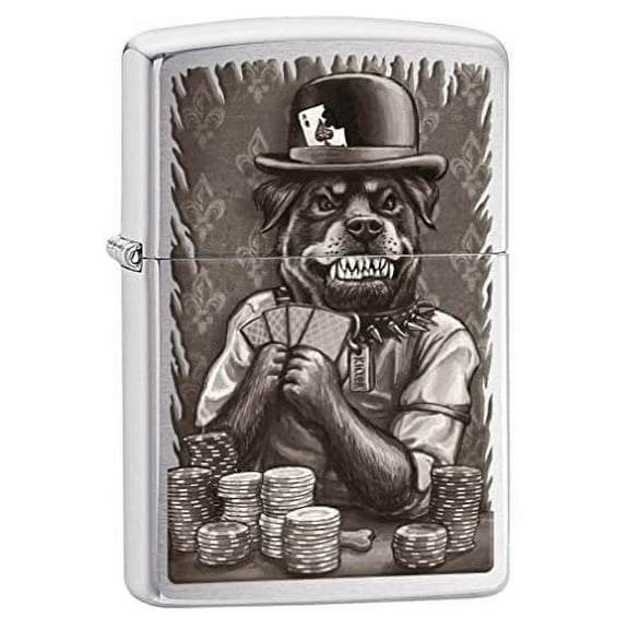 Zippo Lighter- Poker Dog Brushed Chrome Windproof Lighter #Z5047