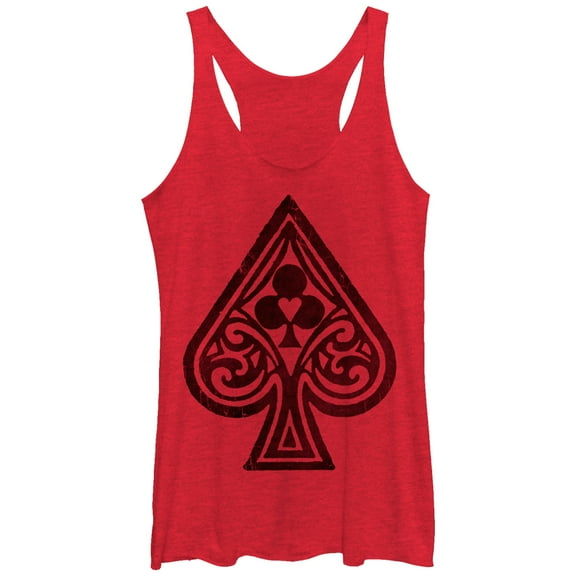 Women's Lost Gods Spade Club Heart Diamond  Racerback Tank Top Red Heather Small