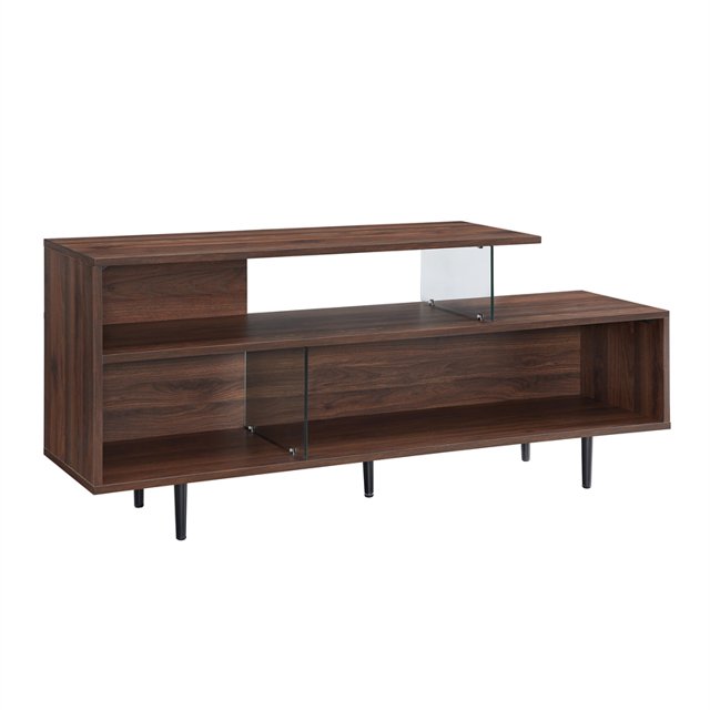 Walker Edison 60" Engineered Wood & Glass TV Stand Console in Dark Walnut