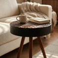 thumbnail image 5 of GZXS Modern Boho Round End Table, Two-Tone Accent Side Table with Carved Top, Sturdy Solid Wood Legs, 100 lbs Load Capacity, Easy Assembly, 15.75" Dia x 22.05" H, Black+Brown, 5 of 10