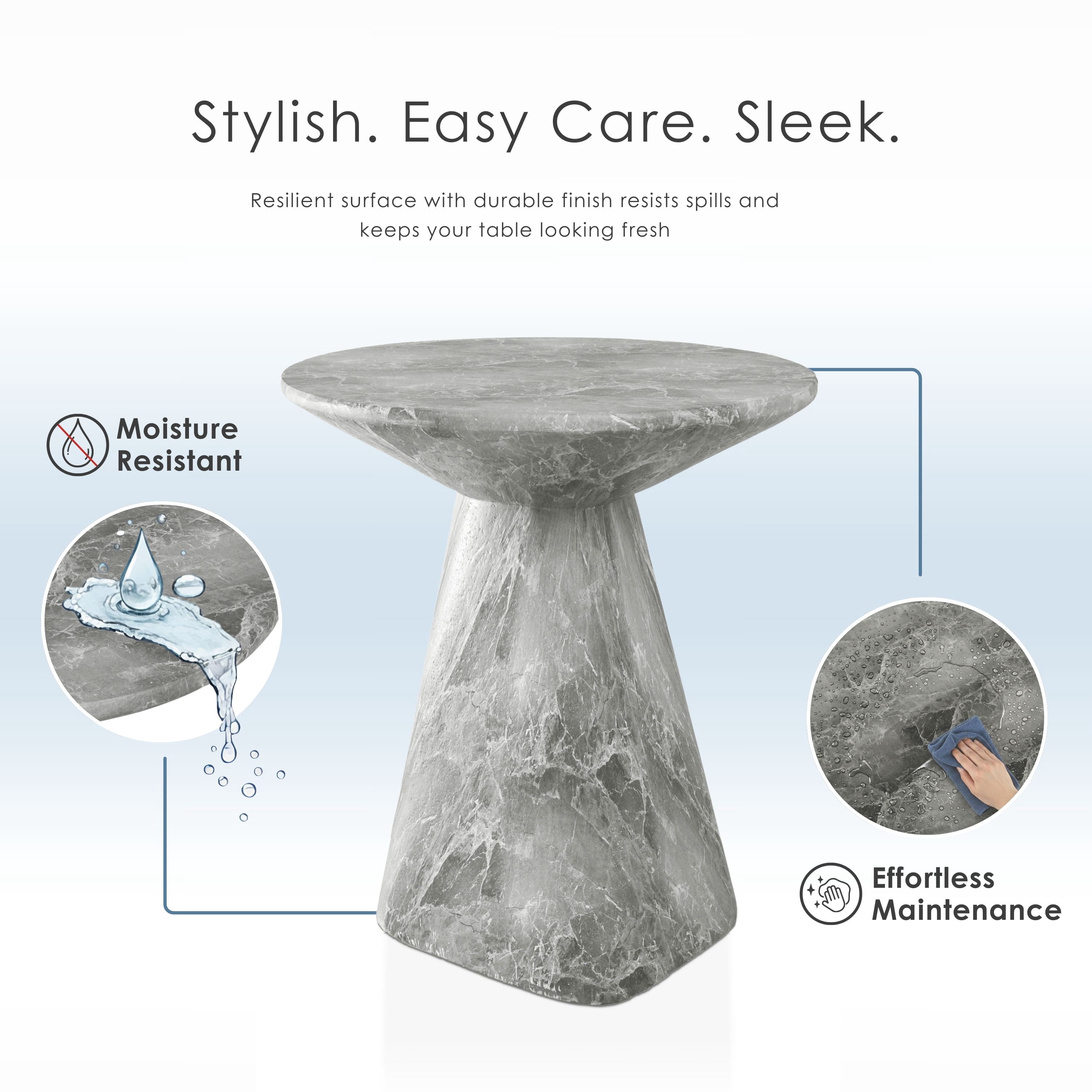 Furniture of America Isla Modern Stone Indoor & Covered Patio Round Sculptural Pedestal End Table, Gray Marble