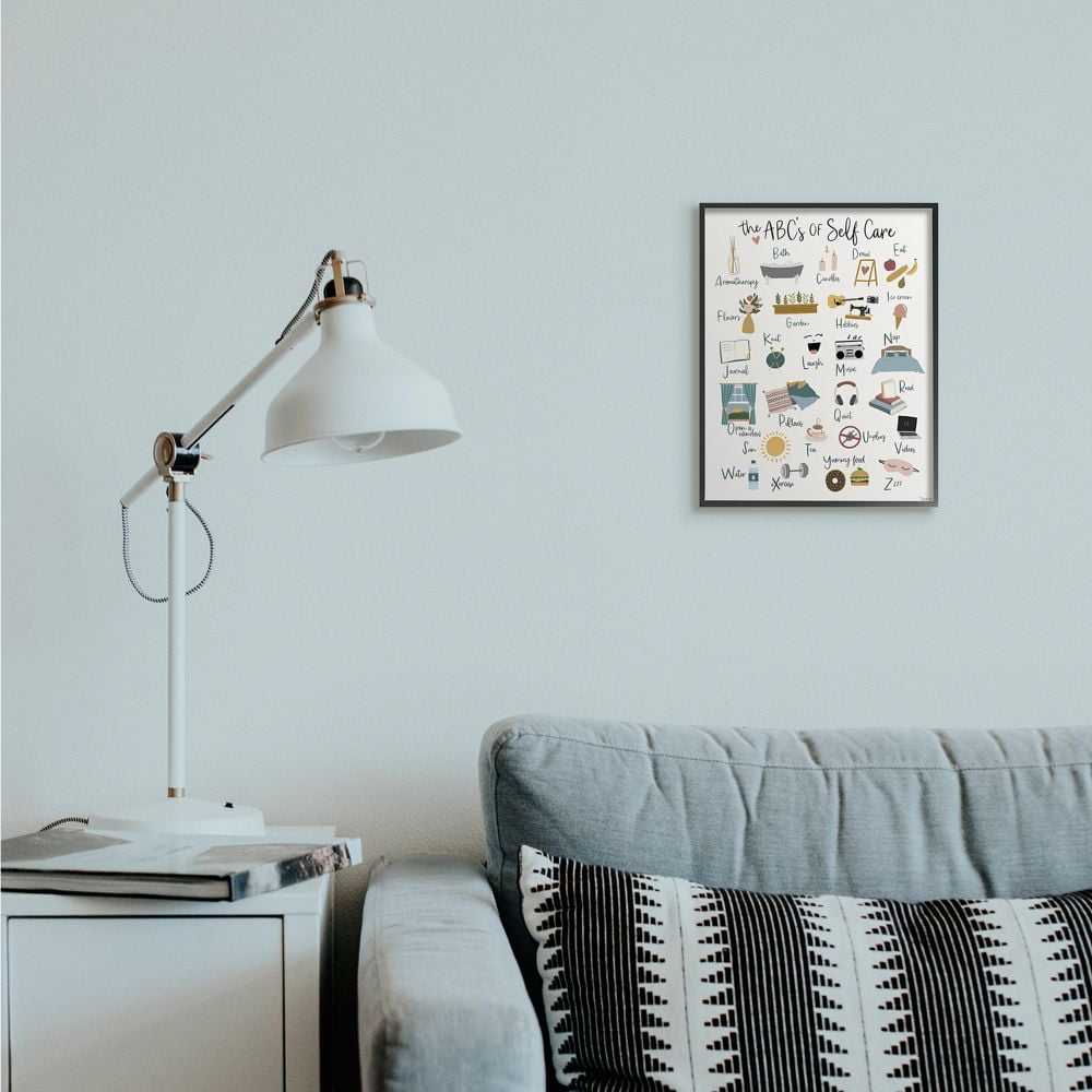 Stupell Industries ABC's of Self Care Adult Relaxation Alphabet Framed Wall Art Design by Gigi Louise, 11" x 14", Black Framed