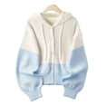 thumbnail image 4 of IUYRTFE Women's Two Tone Hooded Knit Cardigan Long Sleeve Drawstring Color Block Casual Fall Sweater Coat, 4 of 6