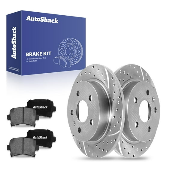 AutoShack 11.5" (292.1 mm) Rear Solid Drilled & Slotted Brake Rotors Coated   Ceramic Brake Pads | Replacement for 2013-2015 Chevrolet Malibu | Silver Zinc Coated | 6-PC Brake Kit | SilverShield Pro