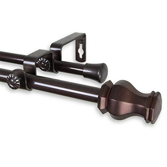 Central Design  0.625 in. Dia. Nolan Double Curtain Rod, Cocoa - 28-48 in.