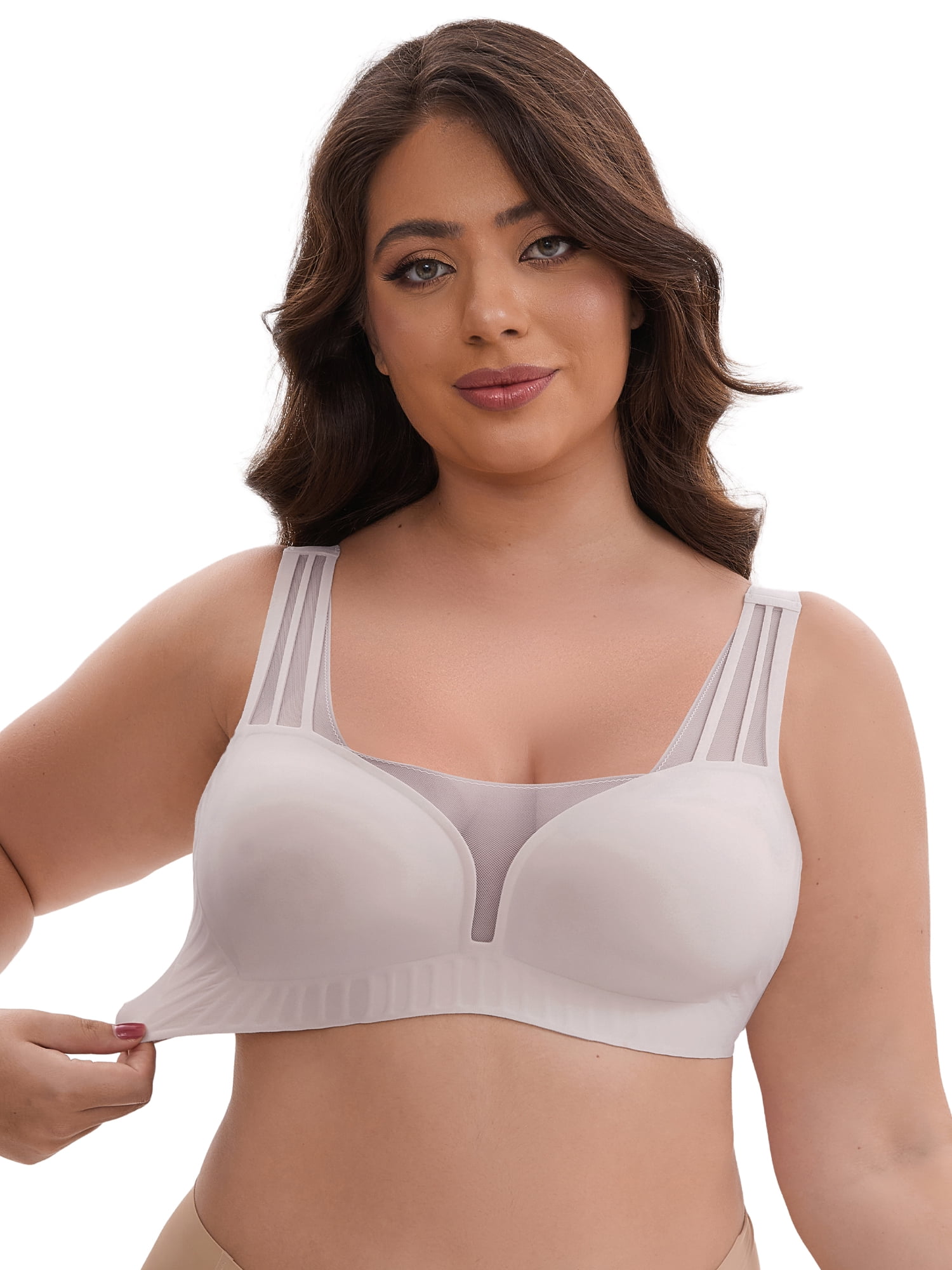 DARING DIVA Mesh Wireless Push Up Wide Straps V-Neck Lightweight Bra M Purple