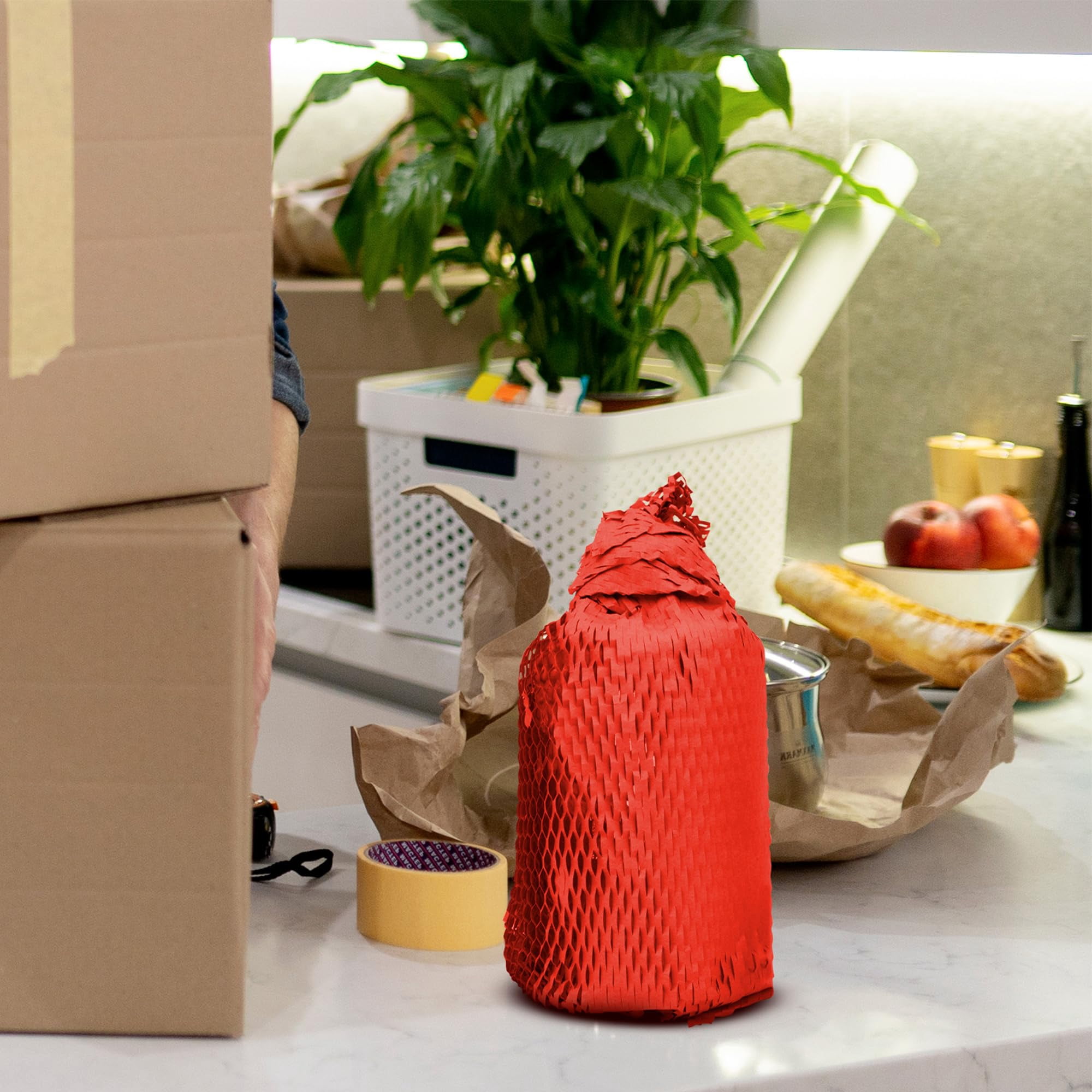 Red Honeycomb Packing Paper for Moving Breakables, 15 Inch x 100 Feet. Fragile Shipping Supplies. Perforated Packing Materials for Fragile Items. Moving Paper Wrap. Eco Friendly Packaging