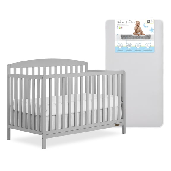 Nursery Bundle, Dream On Me Odelle 5 in 1 Crib in Pebble Gray and Crib & Toddler Mattress Bundle