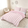 thumbnail image 2 of Manfei Geometric Stripe Duvet Cover Queen,Contemporary Minimalist Queen Bedding, Pink White, Pink Reversible 3pcs, 1 Duvet Cover and 2 Pillowcases, 2 of 6