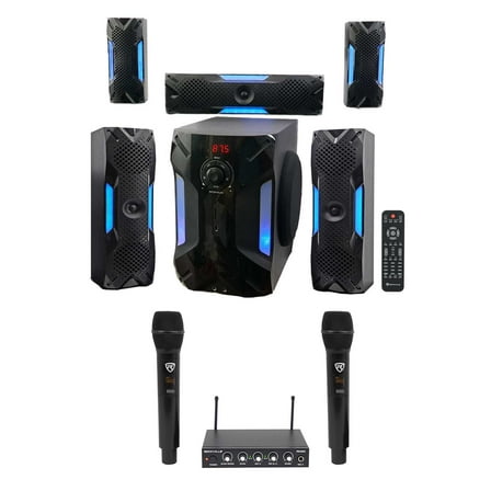Rockville Hybrid Home Theater Karaoke Machine System w/8" Sub (2) Wireless Mics