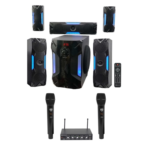 Rockville Hybrid Home Theater Karaoke Machine System w/8" Sub (2) Wireless Mics