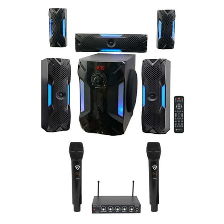 Rockville Hybrid Home Theater Karaoke Machine System w/8 Sub+(2) Wireless Mics