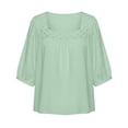 thumbnail image 5 of ClodeEU Women's Square Neck 3/4 Sleeve Blouse,Casual Lace Trim Top with Pleated for Summer Green,Women's Plus M, 5 of 5