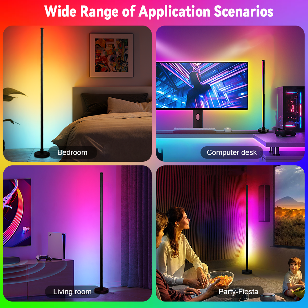 LED Corner Floor Lamp, LED Corner Lamp with App and Remote Control, RGB 16 Million DIY Colors & 68+ Scene, Music Sync, Color Changing Smart Ambient Light for Living Rooms, Bedrooms, and Gaming Rooms