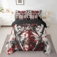 thumbnail image 2 of Feelyou Japanese Samurai Bedding Comforter Set 7 Pieces, Tokyo Anime Geisha Full Bedding Set, Teens Kids Boys Girls Reversible Fitted Sheet Flat Sheet, Microfiber Bedroom Decor, 2 of 7