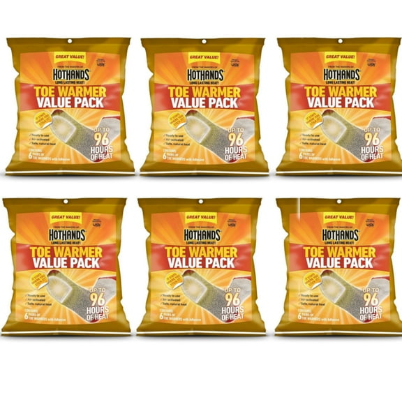6 Pack HotHands Adhesive Toe Warmer 6 pair per pack Value Pack