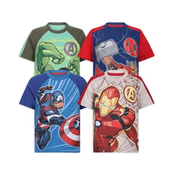 Marvel Avengers Captain America Hulk and Iron Man Short Sleeve T-Shirt (Boys), 4 Pack, Sizes 2T-7